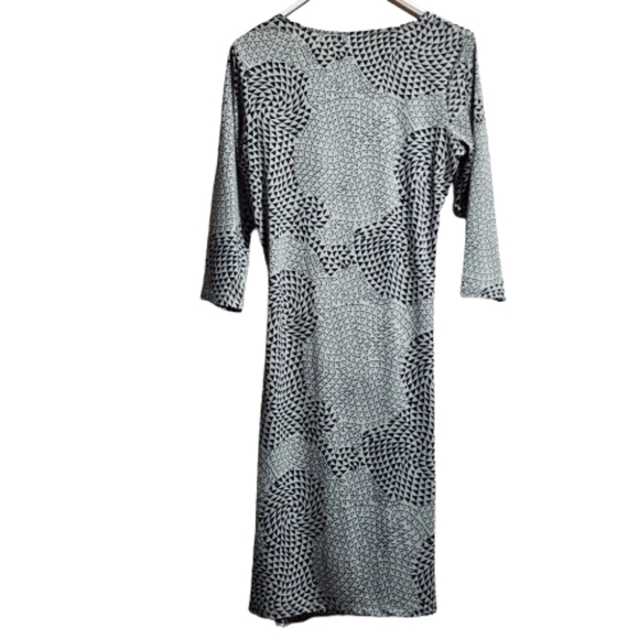 George wrap midi crossbody geometric print dress color tan and black size L - Picture 4 of 4